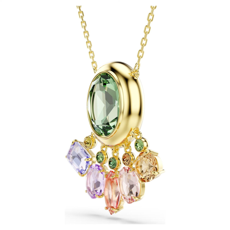 Gema pendant Mixed cuts, Dangling crystals, Multicolored, Gold-tone plated